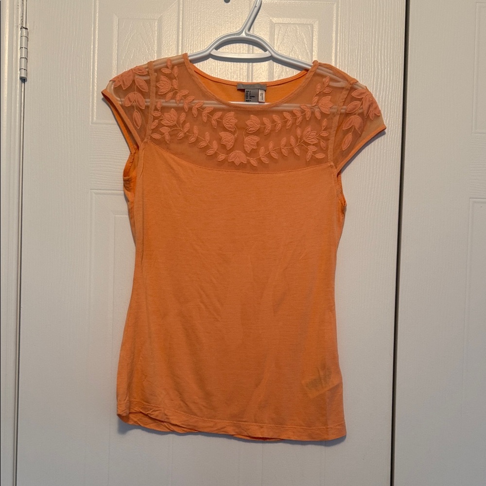 H&M Tangerine Embroidered Blouse